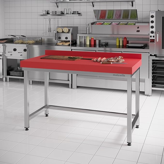 Stainless Steel Prep Table - Polyethylene Table Top - Commercial Kitchen Work Table with Backsplash - Heavy Duty Commercial Work Station for Restaurant, Hotel (43.3x23.6x33.4 inches)
