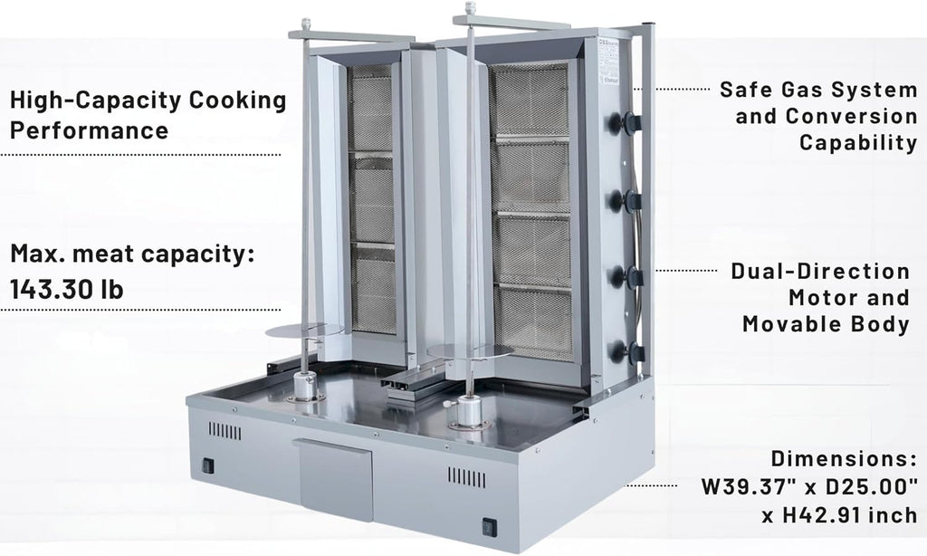 Double Bottom Doner Kebab Machine Shawarma 3+4 Burner Burner Gas Vertical Rotisserie Grill Cooker