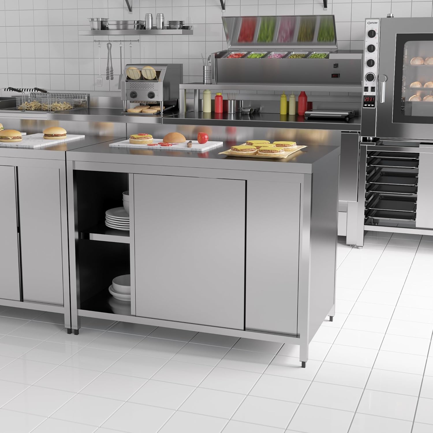 Commercial Kitchen Work Table with Backsplash and Under Shelf (43x23x33 inches)