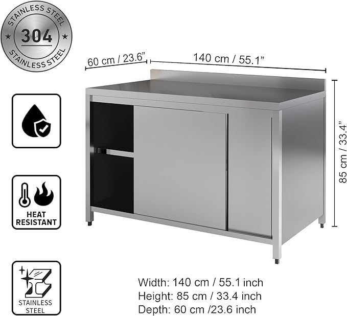 Commercial Kitchen Work Table with Backsplash and Under Shelf (55x23x33 inches)