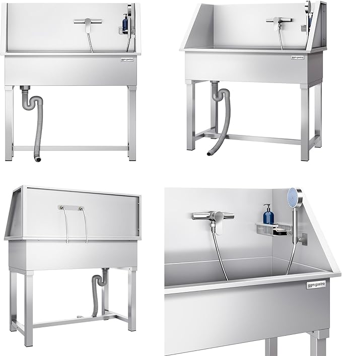 Pet Grooming Tub with Stainless Steel Sink with Faucet | Dogs and Pets Washing Station | Home and Outdoor Dog Bath Tub with Shower Hose and Sink for Pet Bathing (Anti-Slip)