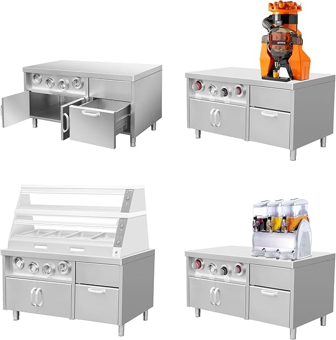 Cabinet for Beverage Dispensers with Cup Holder and Ice Cube Compartment - Stainless Steel, Versatile Storage, and Easy to Use (31.4x59.05x31.4 Inch)