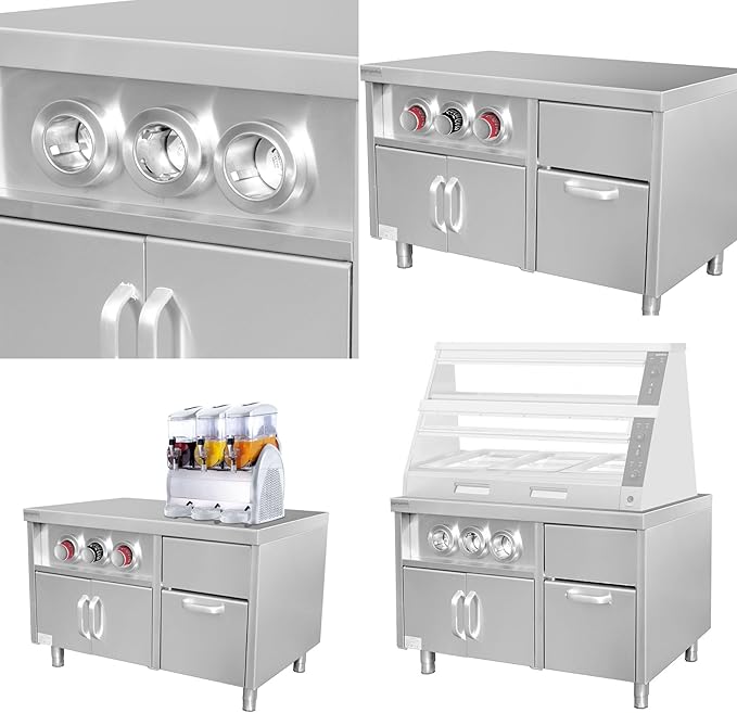 Cabinet for Beverage Dispensers with Cup Holder and Ice Cube Compartment - Stainless Steel, Versatile Storage, and Easy to Use (31.4x47.2x31.4 Inch)