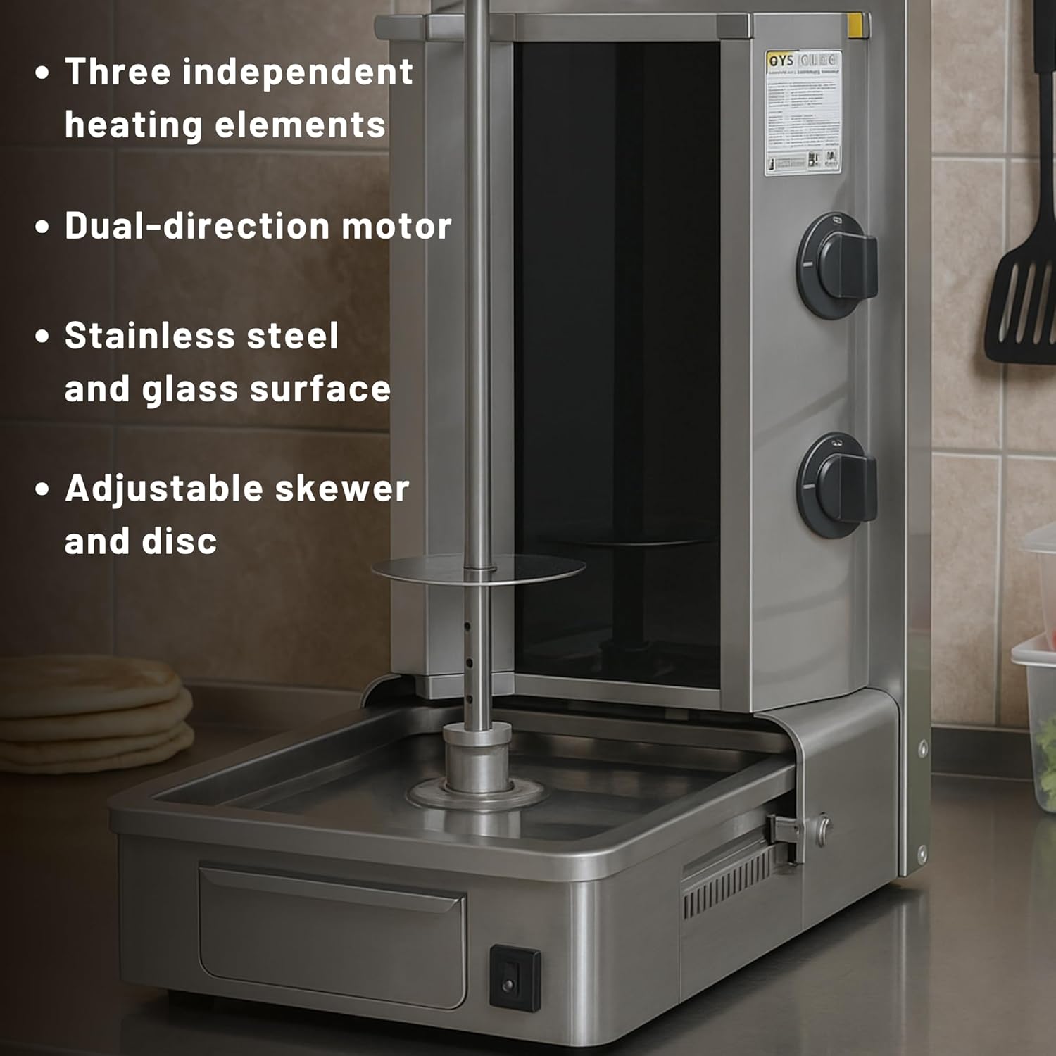 Doner Kebab Machine 2 Resistance Electric Vertical Grill Cooker