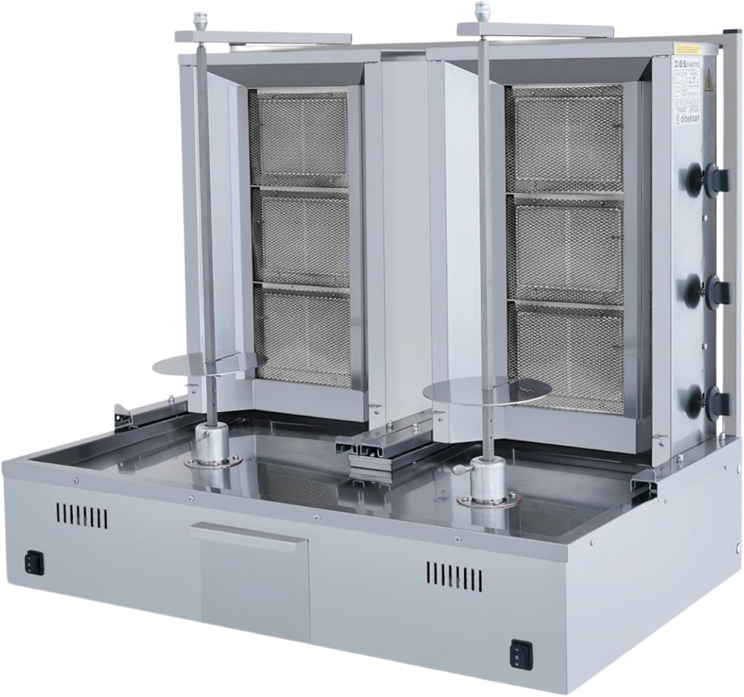 Double Bottom Doner Kebab Machine | Shawarma 3+3 Burner Burner Gas Vertical Rotisserie Grill Cooker