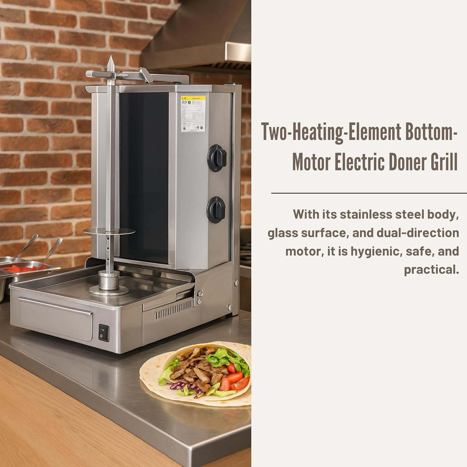 Doner Kebab Machine 2 Resistance Electric Vertical Grill Cooker