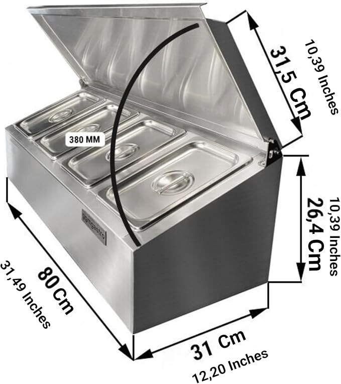 Stainless Steel Spice Rack Cabinet with Lid | 1/6 GN Organizer Shelf for Sauce Ingredients for Kitchen Pantry Use | Commercial Kitchen Restaurant Hotel Spices Cupboard (31.4x12.2x10.3 Inch - 4 GN)