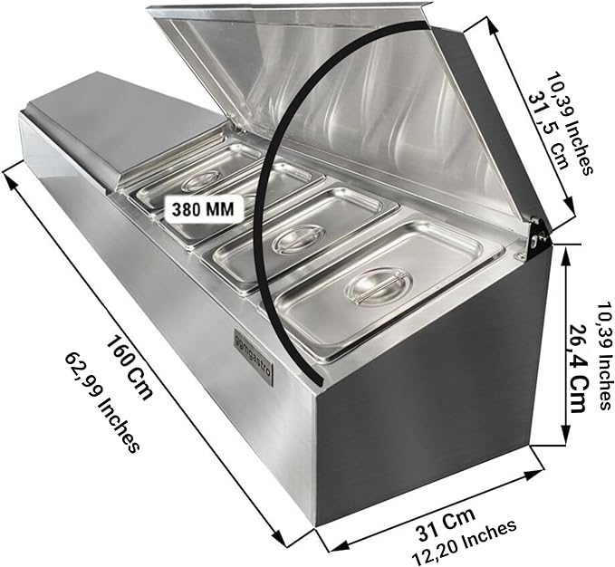 Stainless Steel Spice Rack Cabinet with Lid | 1/6 GN Organizer Shelf for Sauce Ingredients for Kitchen Pantry Use | Commercial Kitchen Restaurant Hotel Spices Cupboard (62.9x12.2x10.3 Inch - 8 GN)