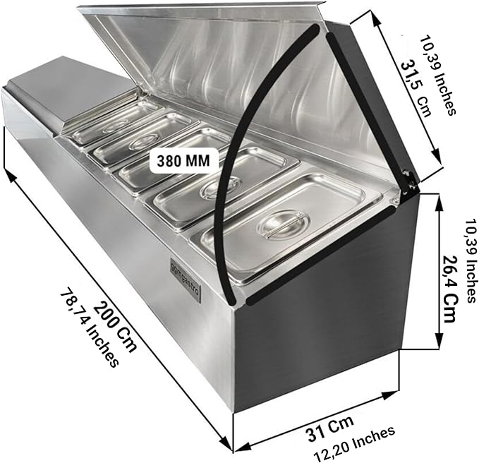 Stainless Steel Spice Rack Cabinet with Lid | 1/6 GN Organizer Shelf for Sauce Ingredients for Kitchen Pantry Use | Commercial Kitchen Restaurant Hotel Spices Cupboard (78.7x12.2x10.3 Inch - 10 GN)