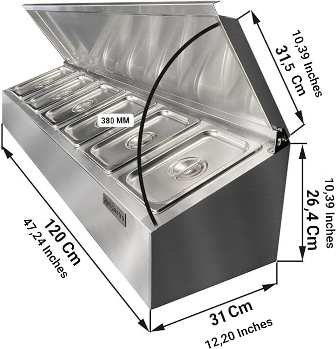 Stainless Steel Spice Rack Cabinet with Lid | 1/6 GN Organizer Shelf for Sauce Ingredients for Kitchen Pantry Use | Commercial Kitchen Restaurant Hotel Spices Cupboard (47.2x12.2x10.3 Inch - 6GN)