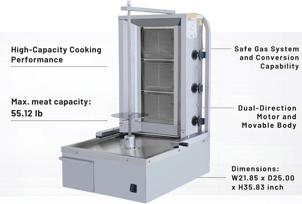 Doner Kebab Machine Shawarma 3 Burner Gas Vertical Rotisserie Grill Cooker