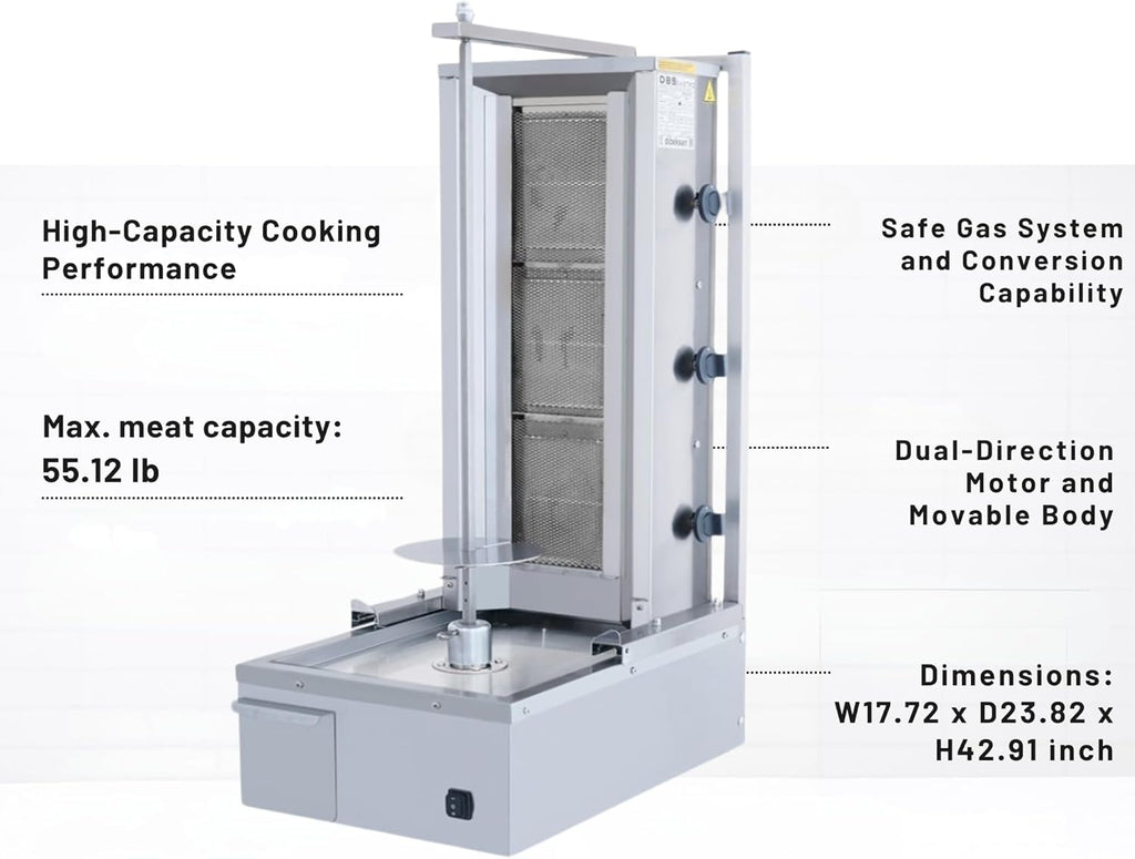 Doner Kebab Machine Shawarma 3 Vertical Burner Gas Vertical Rotisserie Grill Cooker