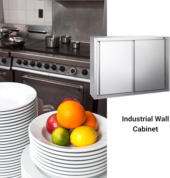 Stainless Steel Wall Cabinet with Sliding Door for Commercial Kitchen (31.4x15.7x39.3 Inch)