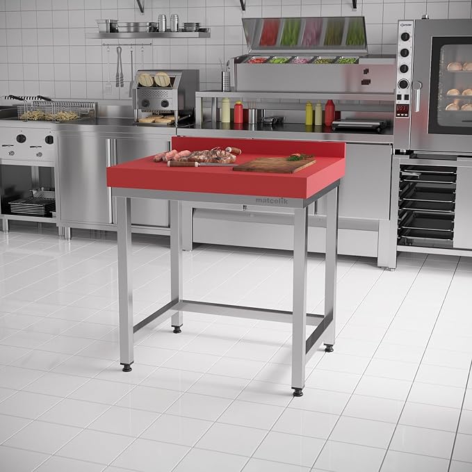 Stainless Steel Prep Table - Polyethylene Table Top - Commercial Kitchen Work Table with Backsplash - Heavy Duty Commercial Work Station for Restaurant, Hotel (23.6x23.6x33.4 inches)