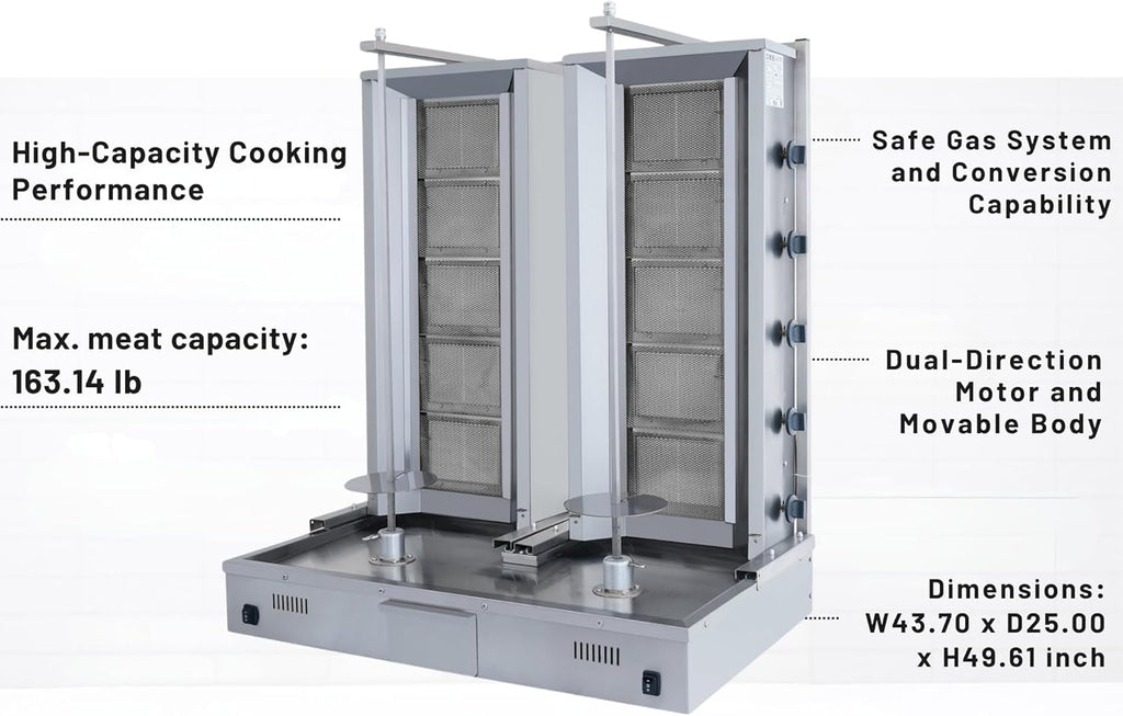 Double Bottom Doner Kebab Machine Shawarma 5+5 Burner Burner Gas Vertical Rotisserie Grill Cooker
