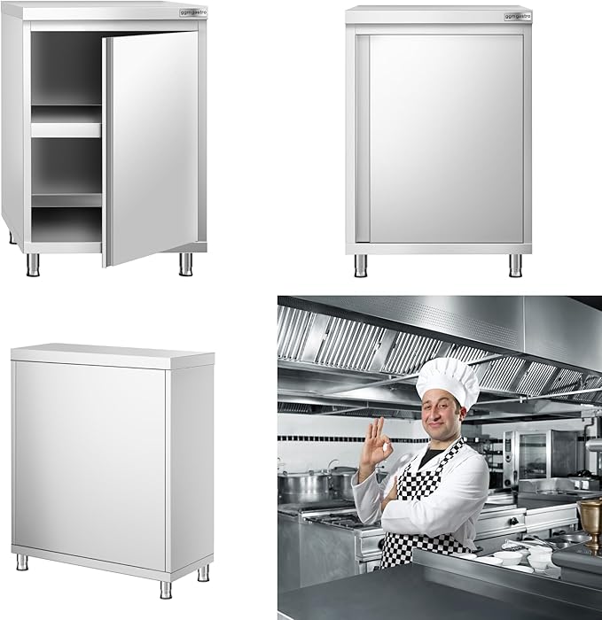 Stainless Steel Prep Table with Doors - Commercial Kitchen Work Table with Backsplash and Under Shelf - Heavy Duty Commercial Work Station for Restaurant, Hotel (23.6x23.6x34.2 Inch)