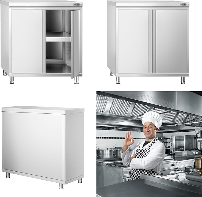 Stainless Steel Prep Table with Doors - Commercial Kitchen Work Table with Backsplash and Under Shelf - Heavy Duty Commercial Work Station for Restaurant, Hotel (31.4x23.6x34.2 Inch)