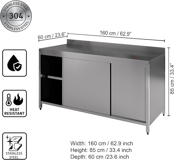 Commercial Kitchen Work Table with Backsplash and Under Shelf (63x23x33 inches)