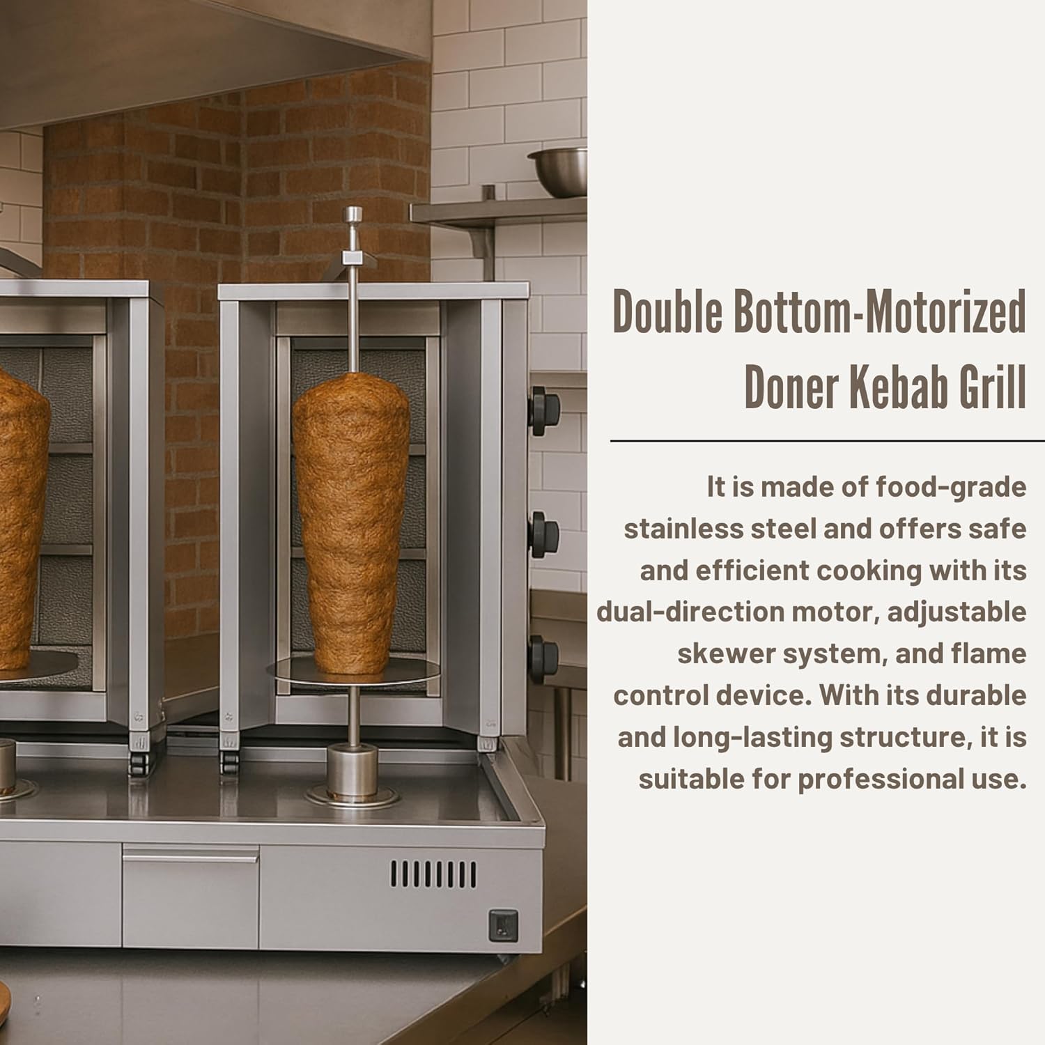 Double Bottom Doner Kebab Machine | Shawarma 3+3 Burner Burner Gas Vertical Rotisserie Grill Cooker