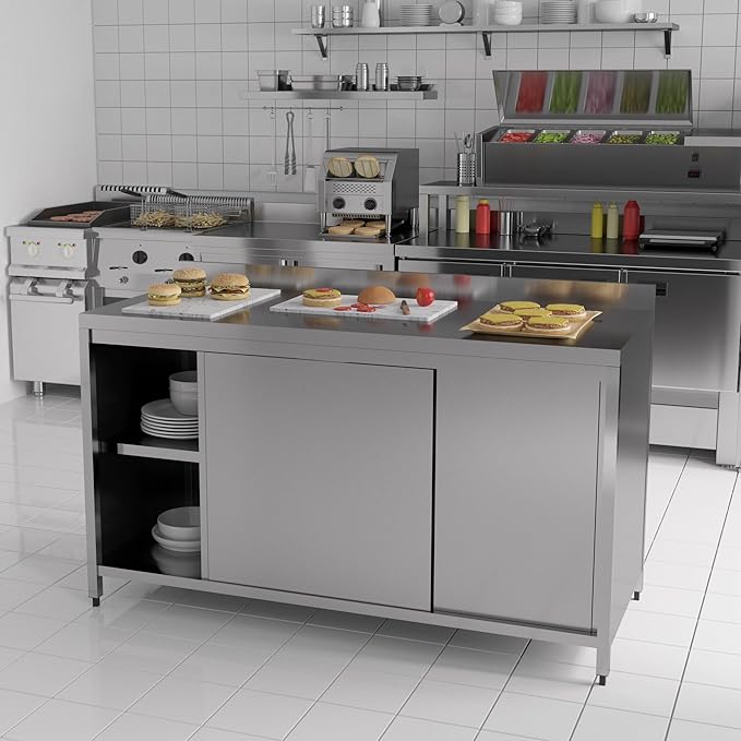 Commercial Kitchen Work Table with Backsplash and Under Shelf (63x23x33 inches)