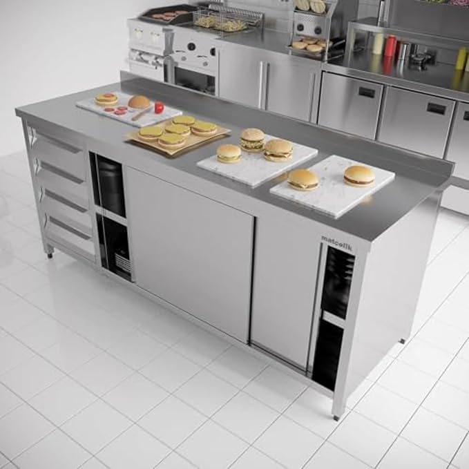Stainless Steel Prep Table with Drawers, Sliding Doors and Wheels (63x23x33 Inches - SET)