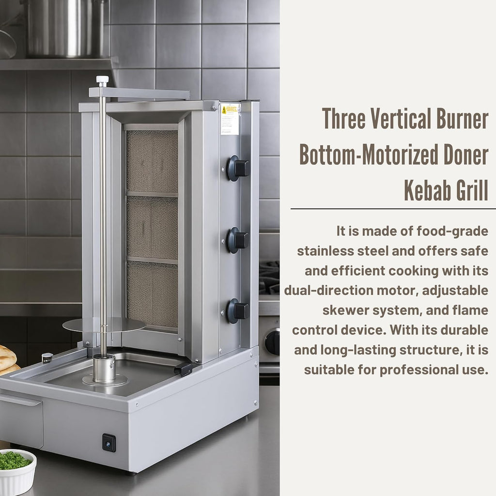 Doner Kebab Machine Shawarma 3 Vertical Burner Gas Vertical Rotisserie Grill Cooker