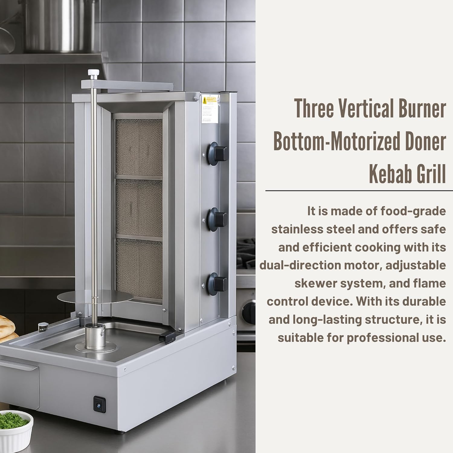Doner Kebab Machine Shawarma 3 Vertical Burner Gas Vertical Rotisserie Grill Cooker