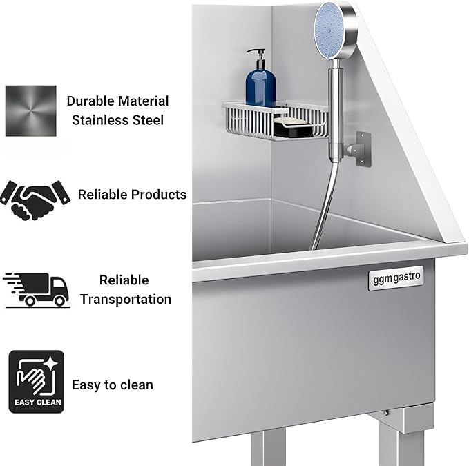 Pet Grooming Tub with Stainless Steel Sink with Faucet | Dogs and Pets Washing Station | Home and Outdoor Dog Bath Tub with Shower Hose and Sink for Pet Bathing (Anti-Slip)