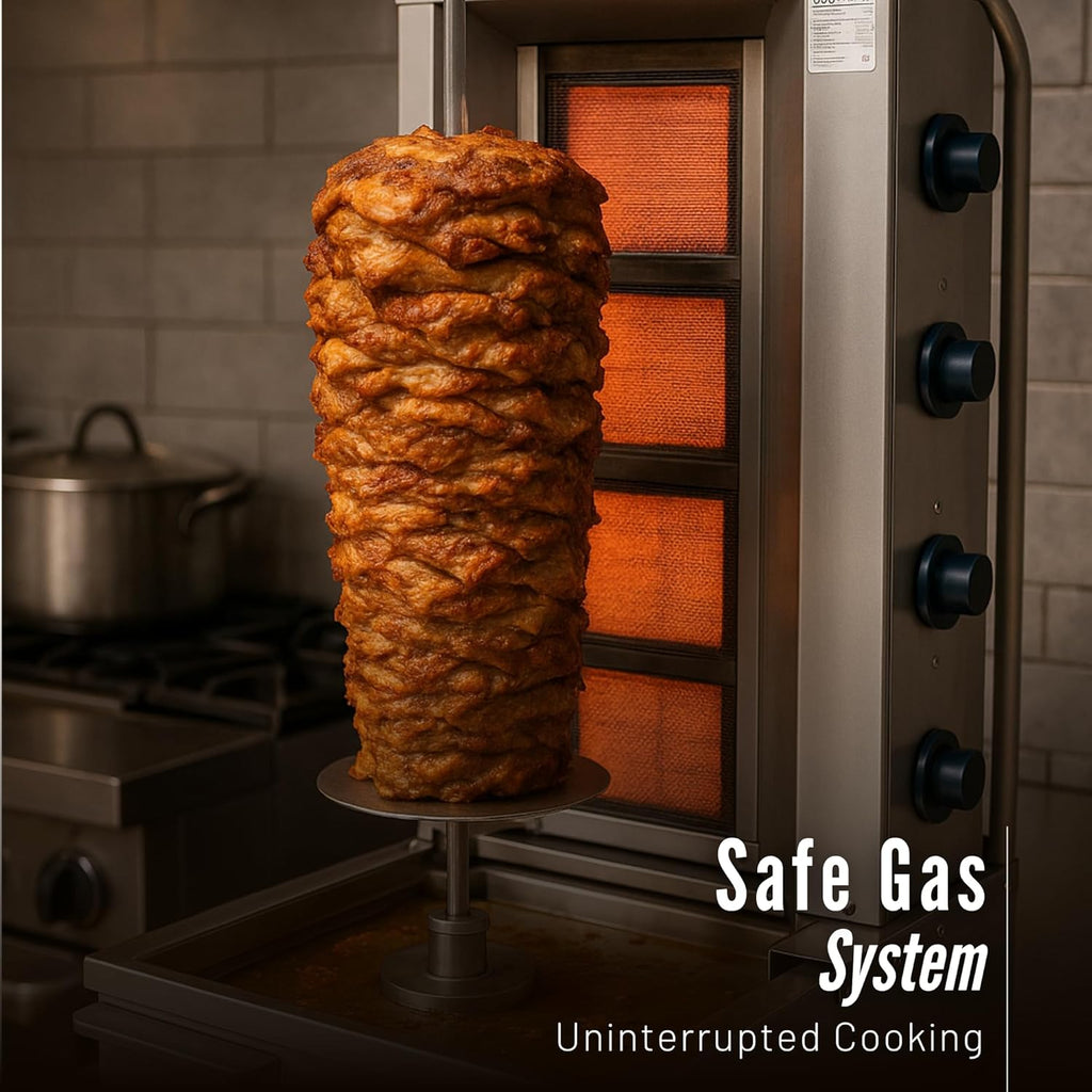 Doner Kebab Machine Shawarma 4 Burner Gas Vertical Rotisserie Grill Cooker