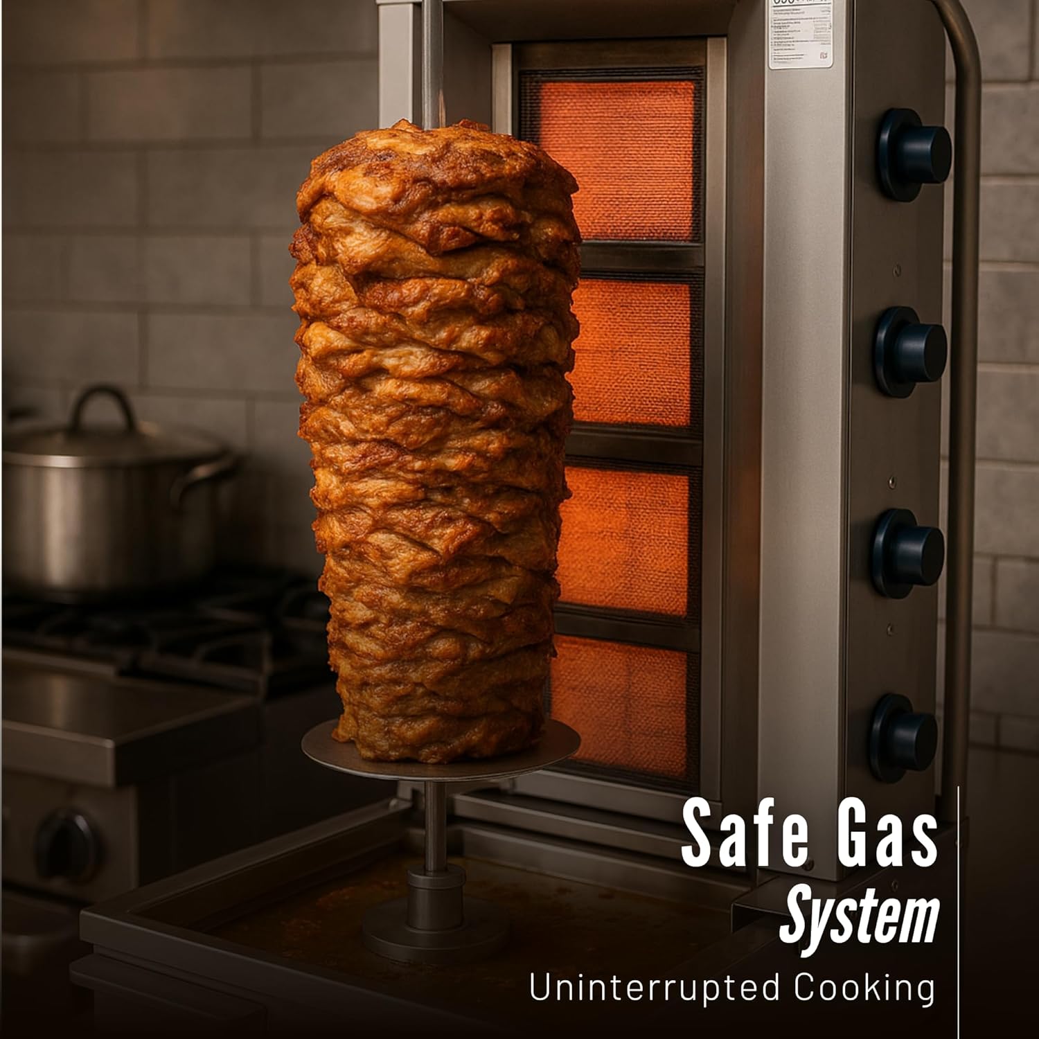 Doner Kebab Machine Shawarma 4 Burner Gas Vertical Rotisserie Grill Cooker