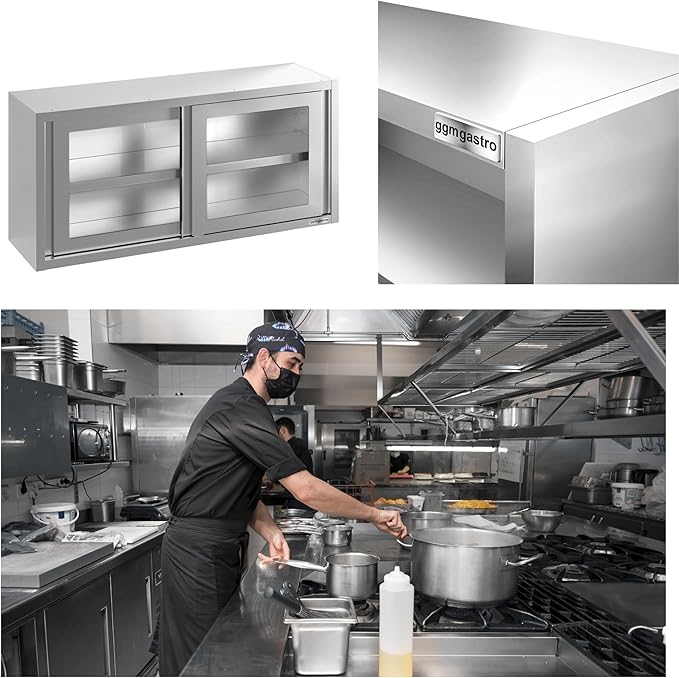 Wall Cabinet with Glass Door for Commercial Kitchen (62.9x15.7x25.5 Inch)