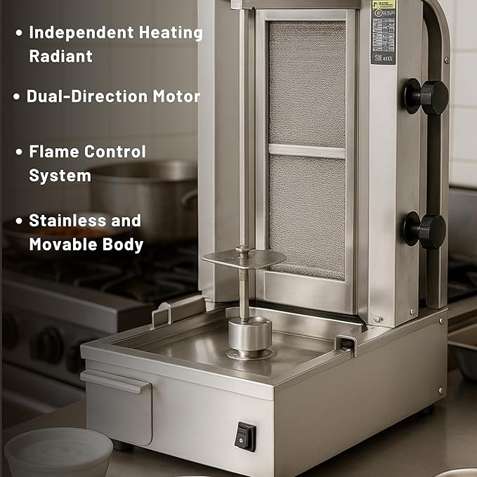 Doner Kebab Machine Shawarma 2 Burner Gas Vertical Rotisserie Grill Cooker