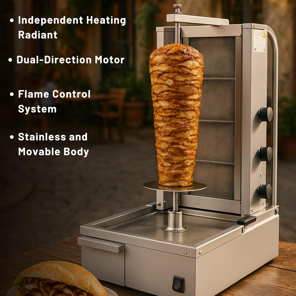 Doner Kebab Machine Shawarma 3 Burner Gas Vertical Rotisserie Grill Cooker