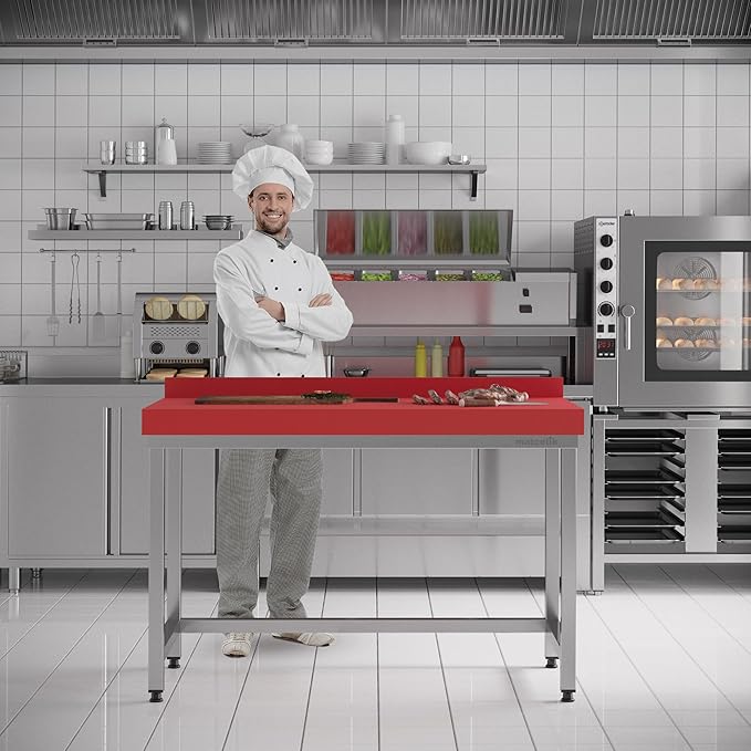 Stainless Steel Prep Table - Polyethylene Table Top - Commercial Kitchen Work Table with Backsplash - Heavy Duty Commercial Work Station for Restaurant, Hotel (43.3x23.6x33.4 inches)