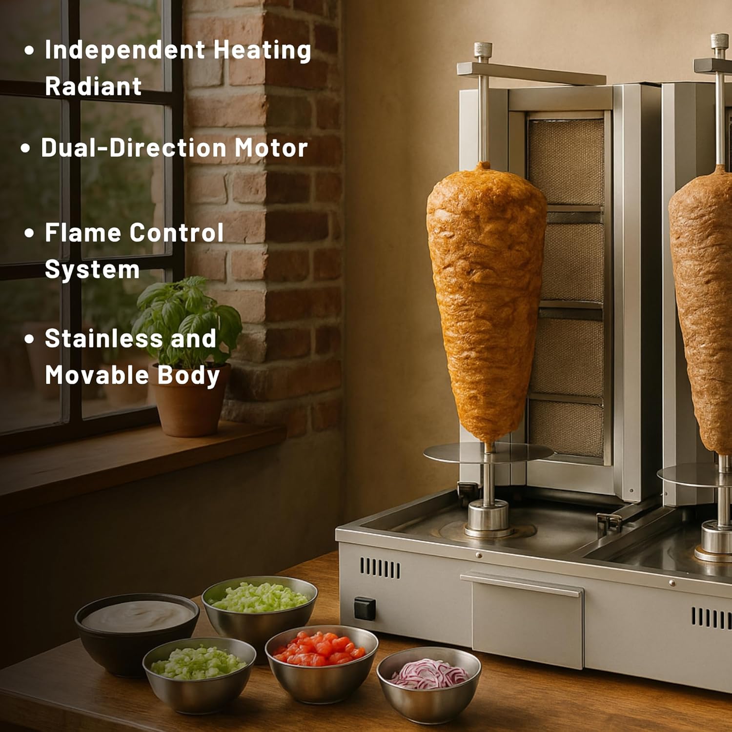 Double Bottom Doner Kebab Machine Shawarma 3+4 Burner Burner Gas Vertical Rotisserie Grill Cooker