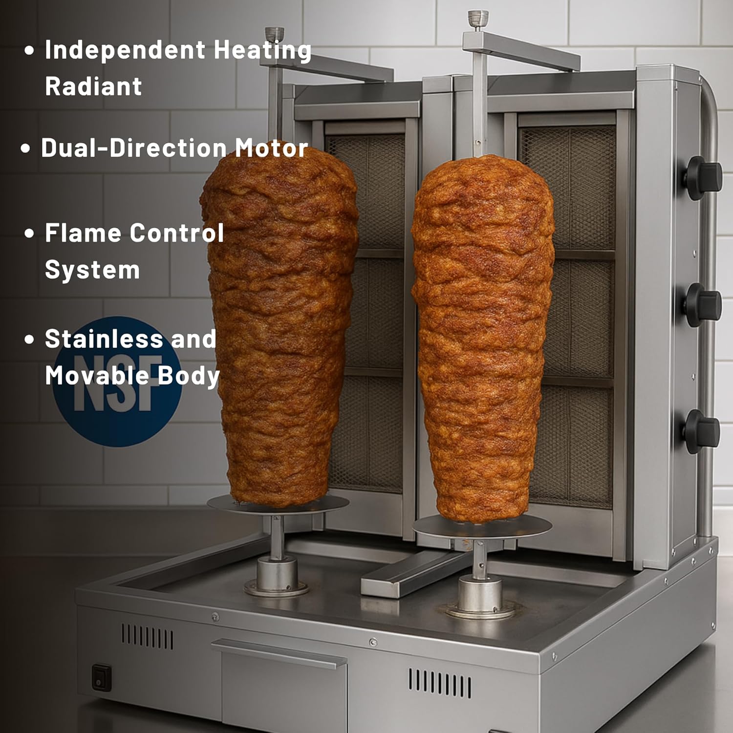 Doner Kebab Machine Shawarma 3 Burner Gas Vertical Rotisserie Grill Cooker