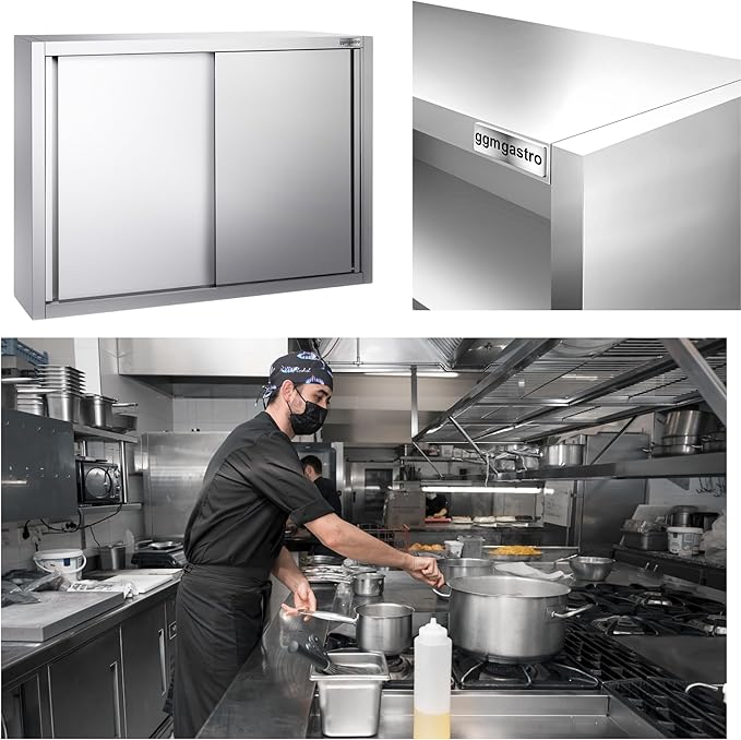 Stainless Steel Wall Cabinet with Sliding Door for Commercial Kitchen (55.1x15.7x39.3 Inch)