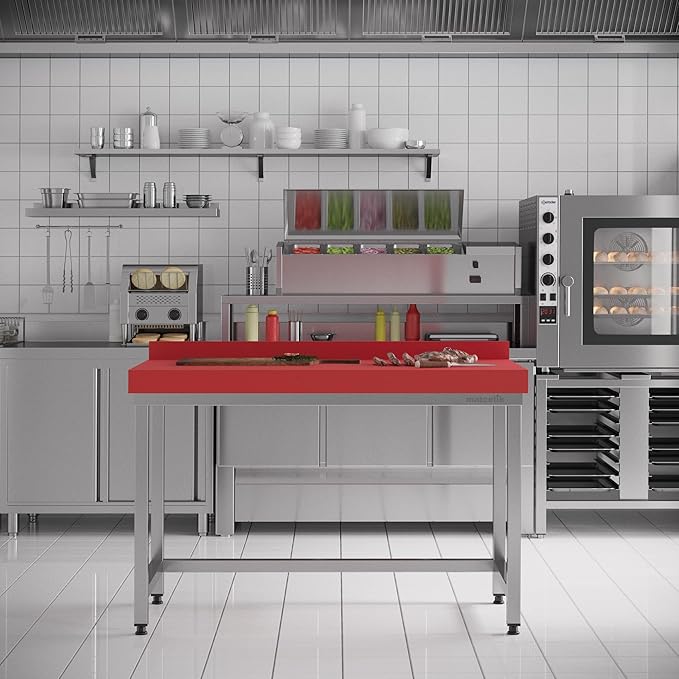 Stainless Steel Prep Table - Polyethylene Table Top - Commercial Kitchen Work Table with Backsplash - Heavy Duty Commercial Work Station for Restaurant, Hotel (43.3x23.6x33.4 inches)
