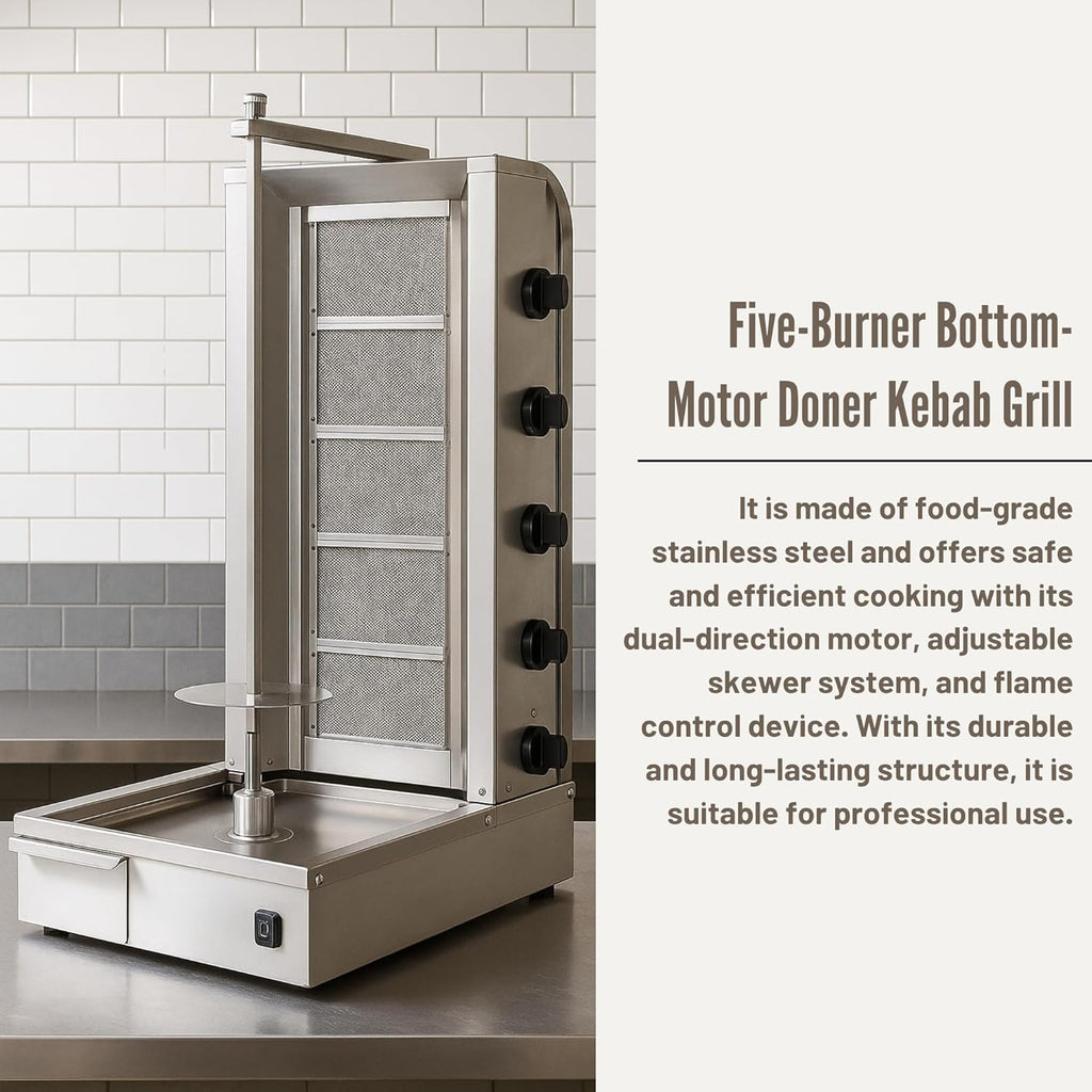 Doner Kebab Machine Shawarma 5 Burner Gas Vertical Rotisserie Grill Cooker