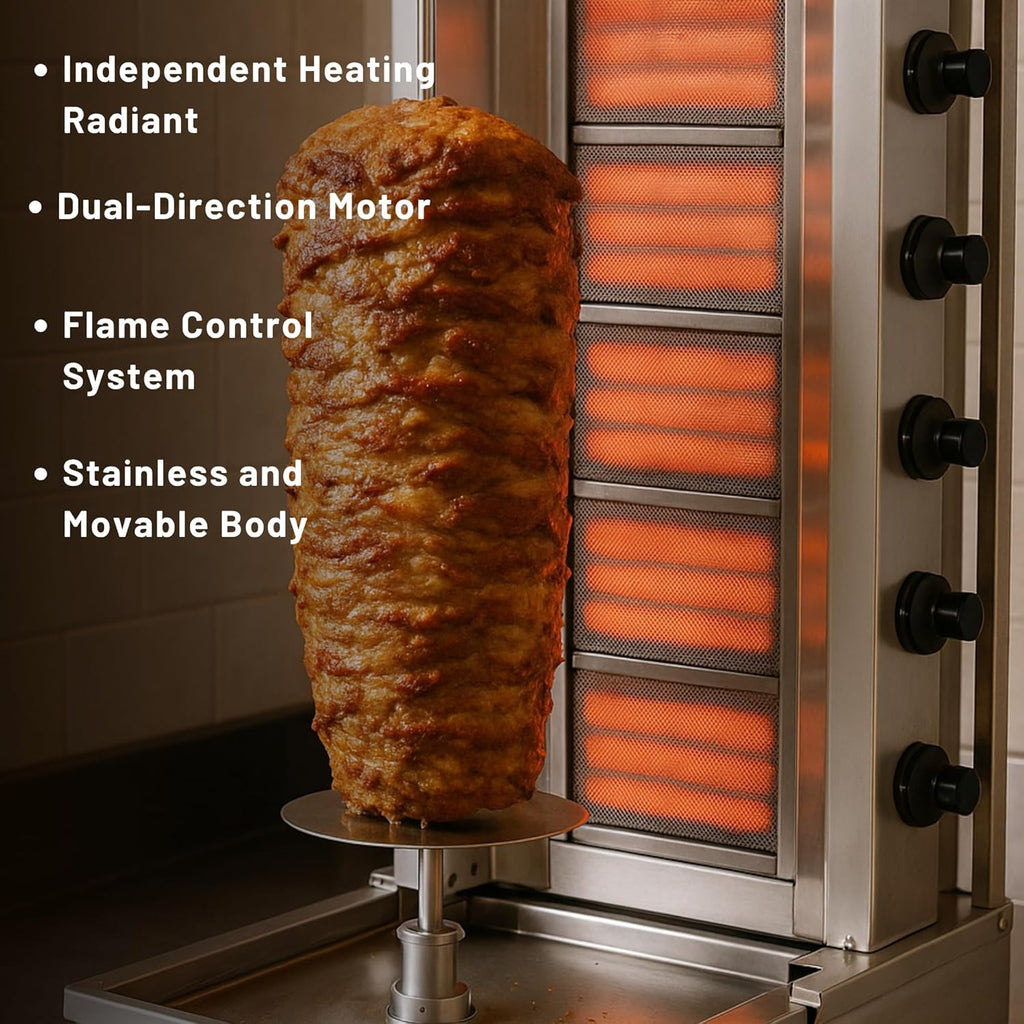 Doner Kebab Machine Shawarma 5 Burner Gas Vertical Rotisserie Grill Cooker