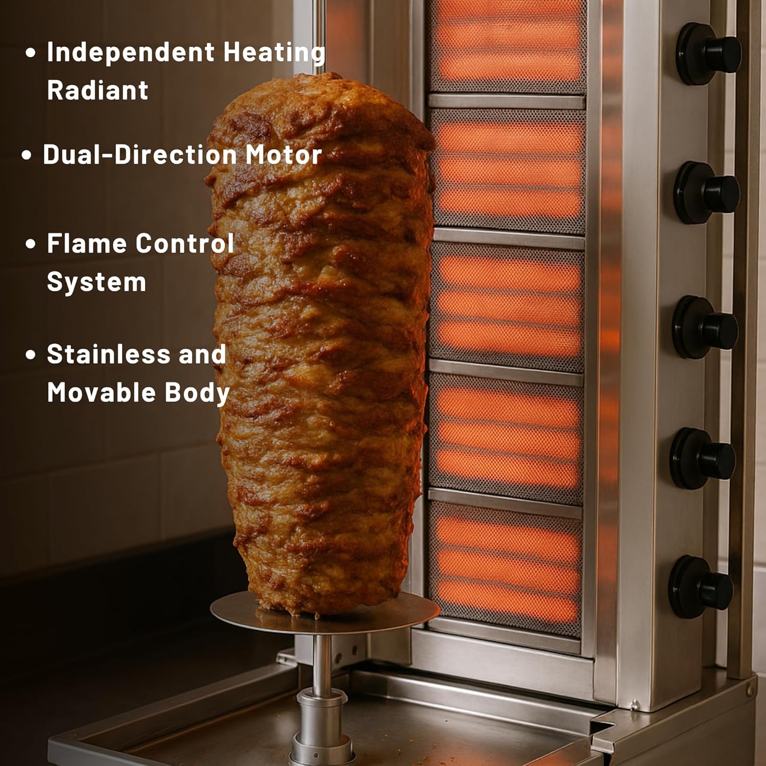 Doner Kebab Machine Shawarma 5 Burner Gas Vertical Rotisserie Grill Cooker