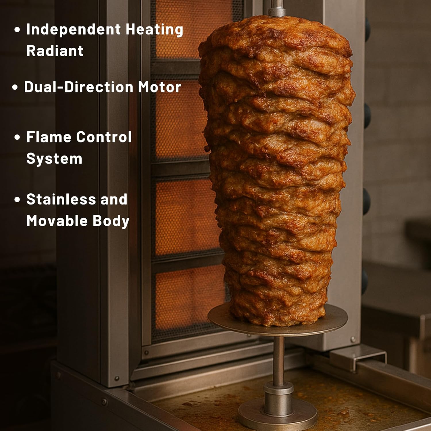 Doner Kebab Machine Shawarma 4 Burner Gas Vertical Rotisserie Grill Cooker
