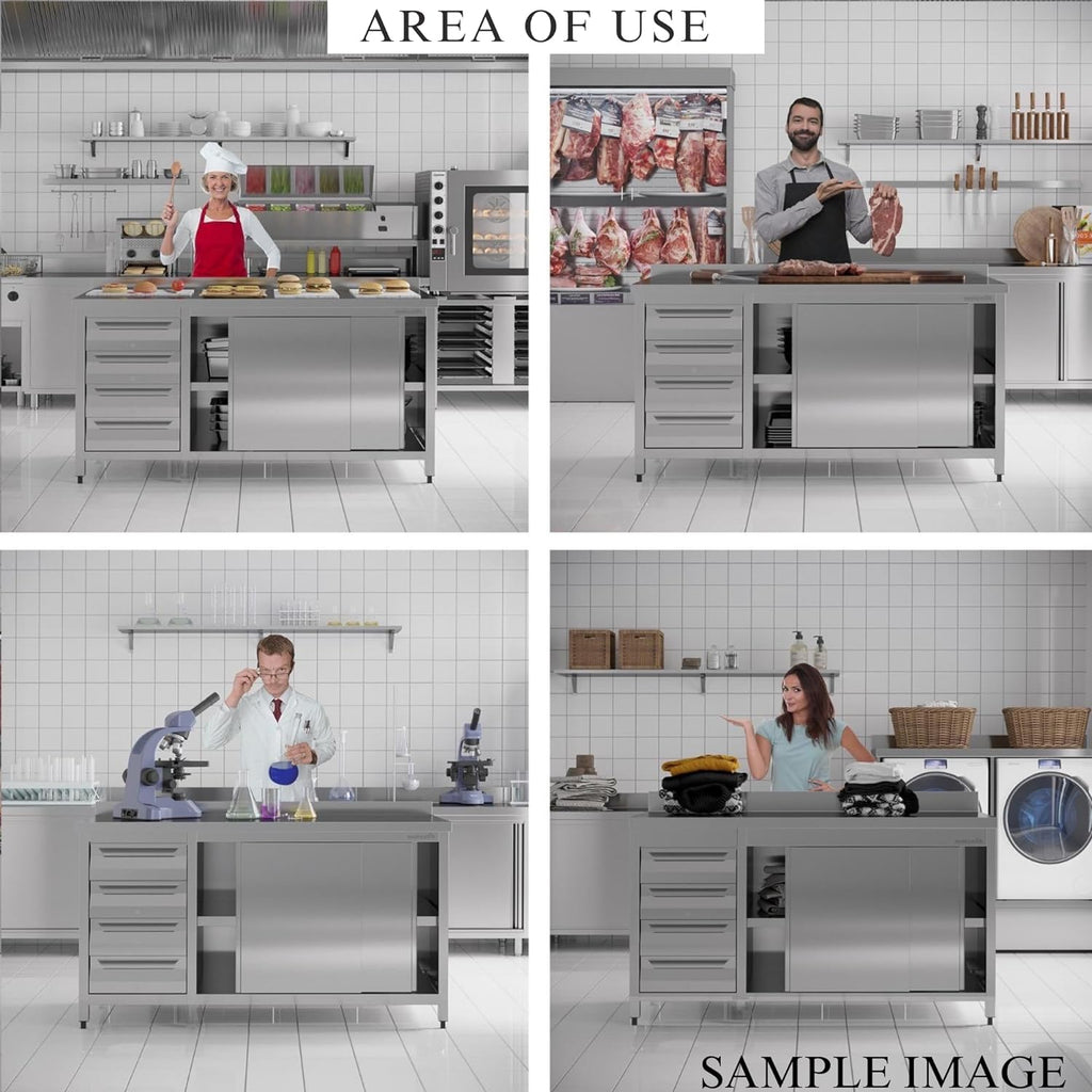 Commercial Kitchen Work Table with Backsplash and Under Shelf (43x23x33 inches)