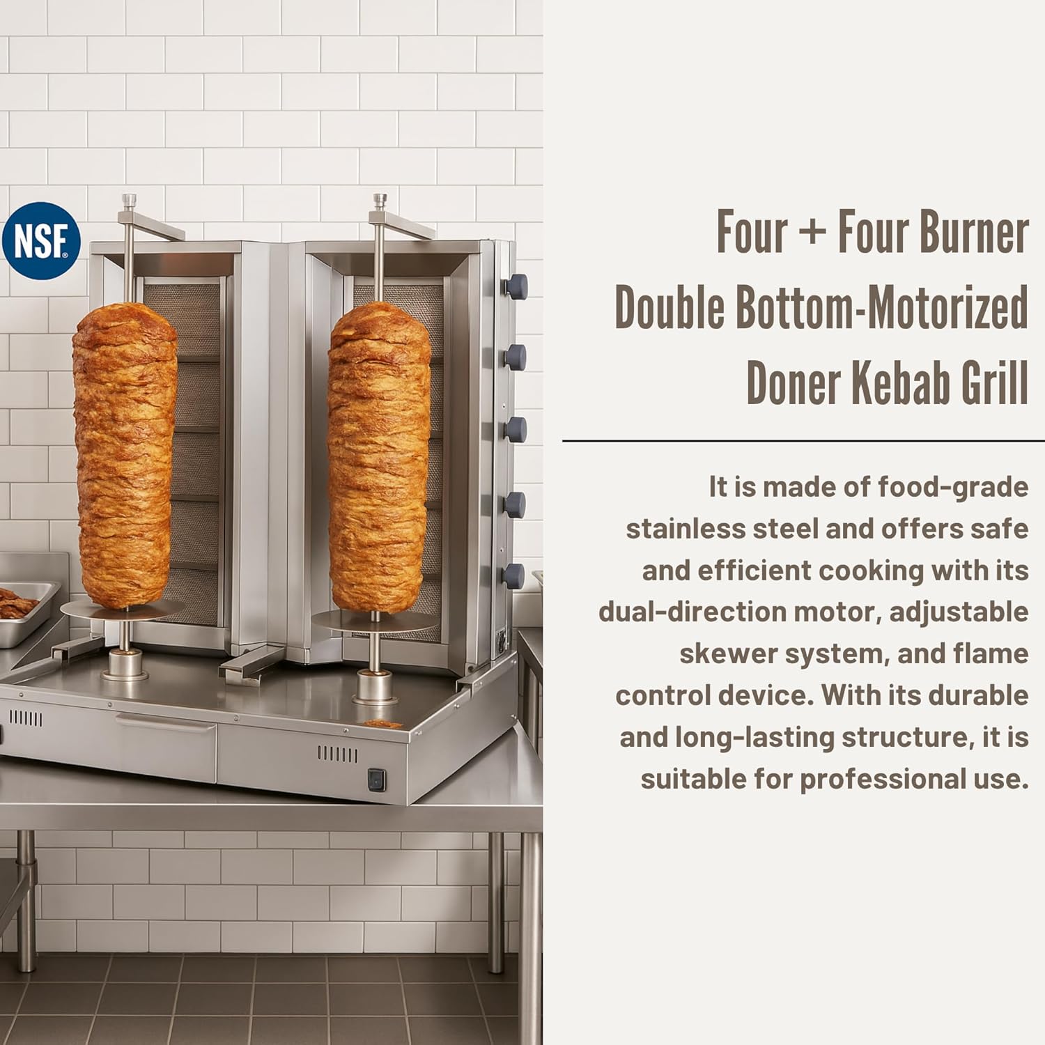 Double Bottom Doner Kebab Machine Shawarma 5+5 Burner Burner Gas Vertical Rotisserie Grill Cooker