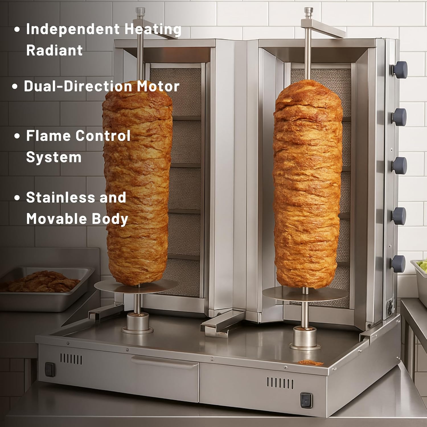 Double Bottom Doner Kebab Machine Shawarma 5+5 Burner Burner Gas Vertical Rotisserie Grill Cooker