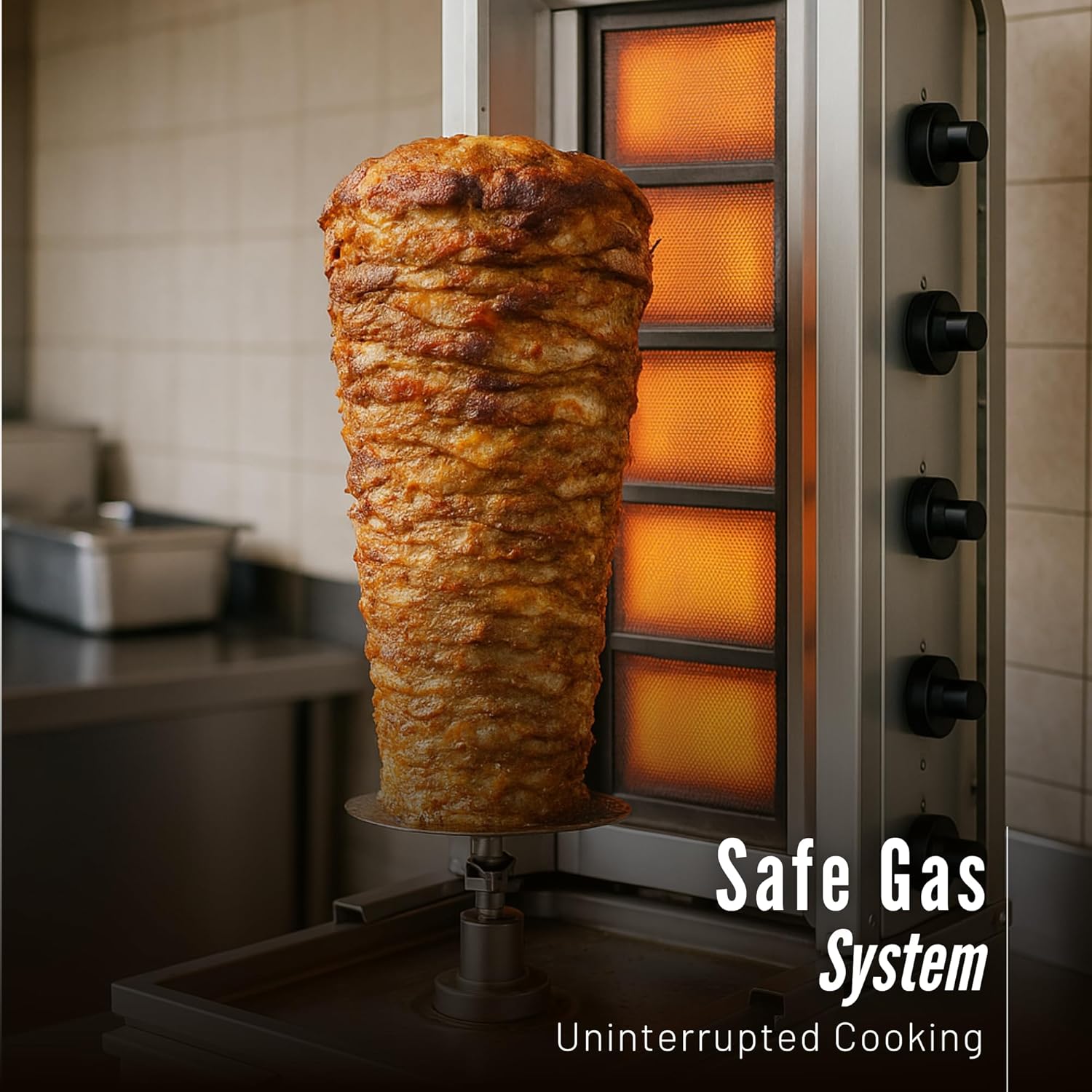 Doner Kebab Machine Shawarma 5 Burner Gas Vertical Rotisserie Grill Cooker
