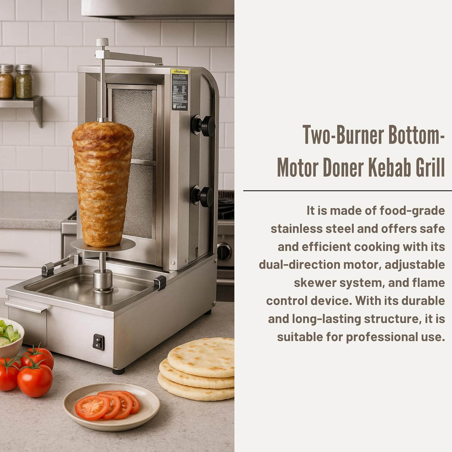 Doner Kebab Machine Shawarma 2 Burner Gas Vertical Rotisserie Grill Cooker
