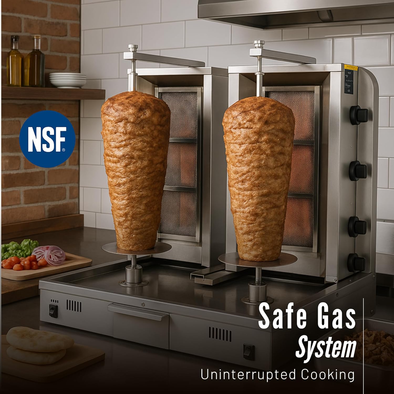 Double Bottom Doner Kebab Machine Shawarma 4+4 Burner Burner Gas Vertical