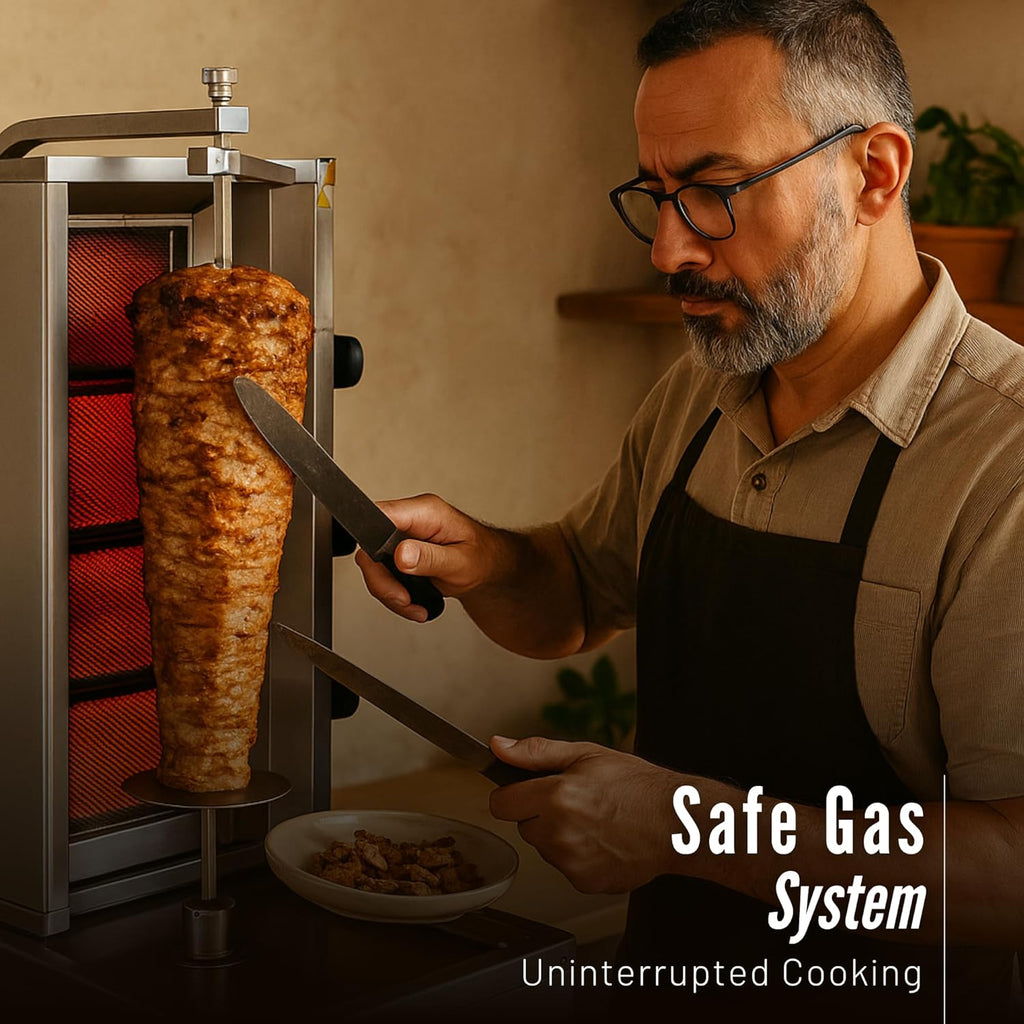 Doner Kebab Machine Shawarma 3 Burner Gas Vertical Rotisserie Grill Cooker