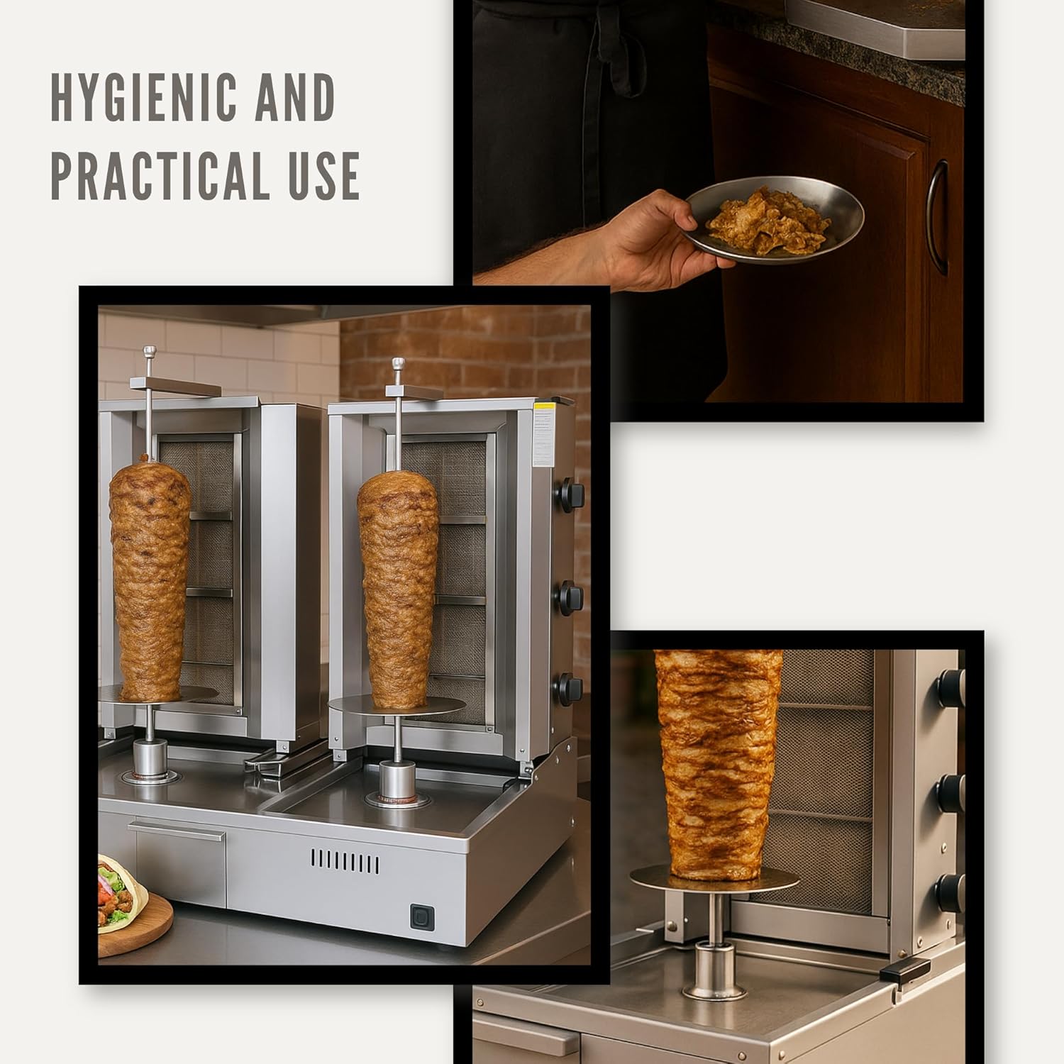Double Bottom Doner Kebab Machine | Shawarma 3+3 Burner Burner Gas Vertical Rotisserie Grill Cooker